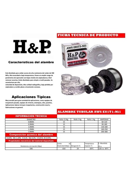 ALAMBRE MIG TUBULAR E81T1-Ni1 X 15 KILOS (PARA SOLDAR CON GAS)