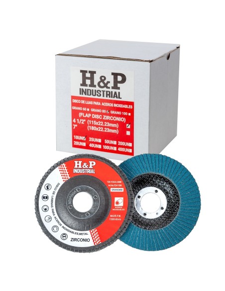 DISCO ZIRCONIO ACEROS INOXIDABLES (FLAP) 4 1/2″ GRANO 80 X CAJA 10 UN.